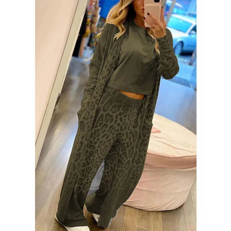 Janice™ - Sæt med langærmet cardigan og bukser med elastik i taljen 