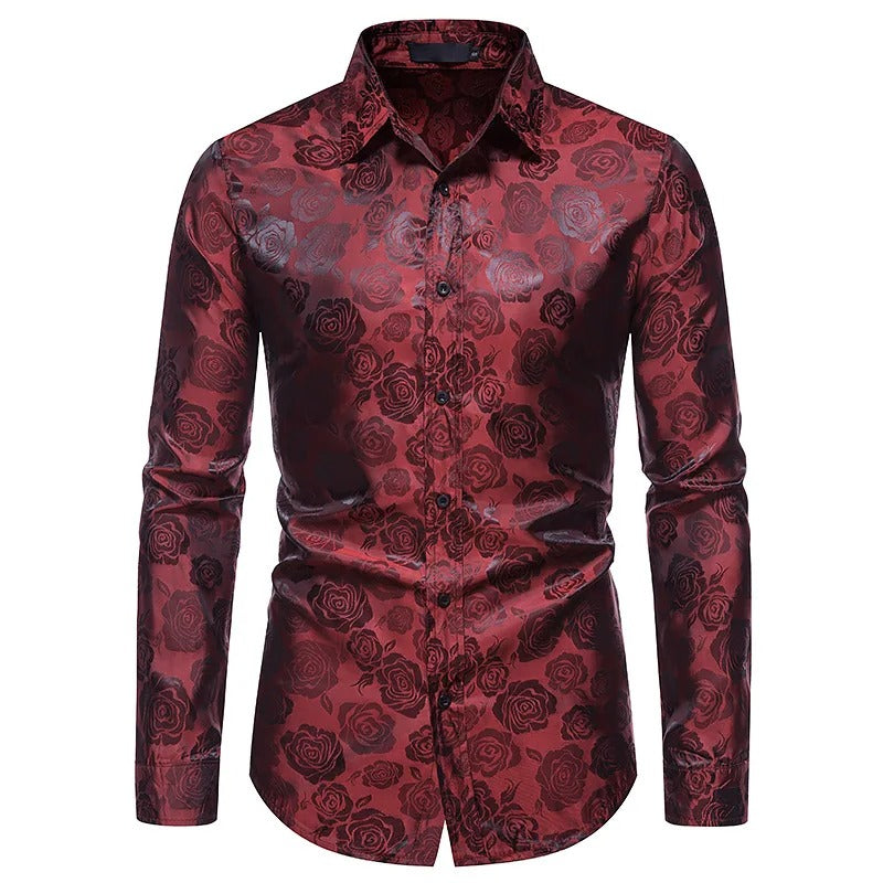 James™ slim fit herreskjorte med grønt print og revers 