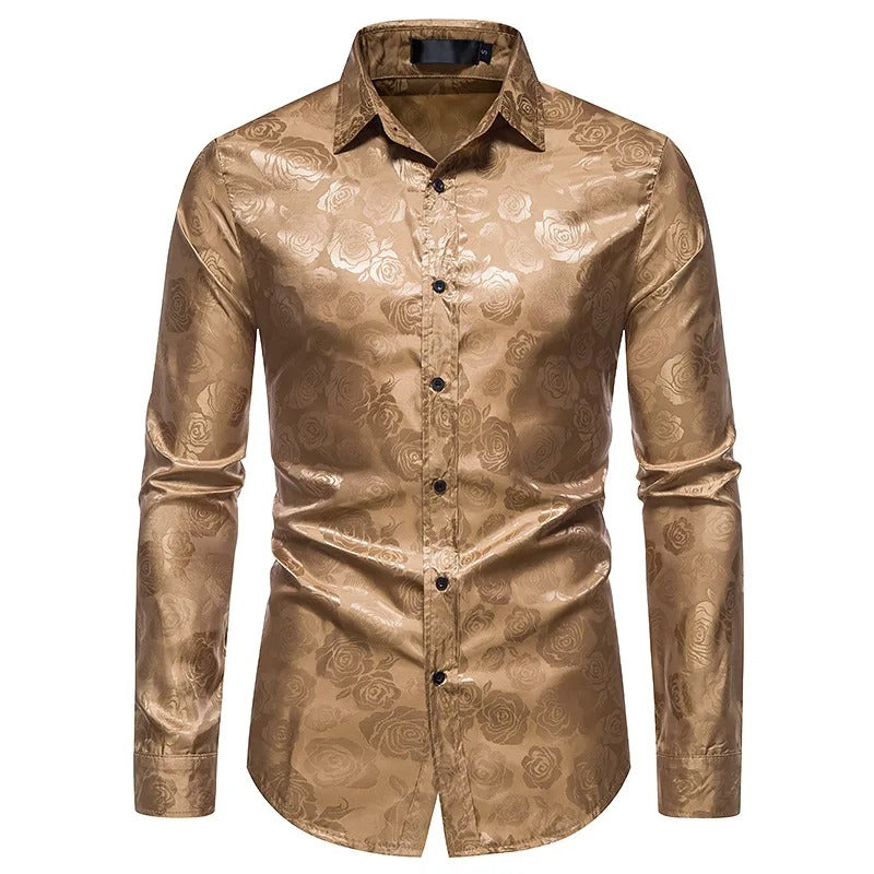James™ slim fit herreskjorte med grønt print og revers 