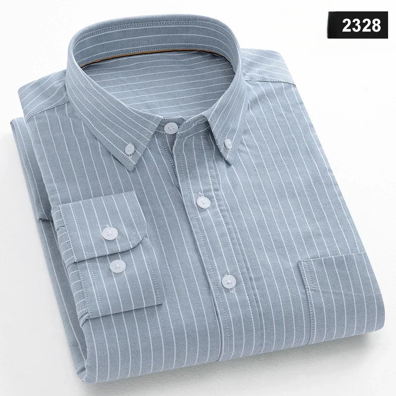 MODEBEVIDST CASUAL LANGÆRMET SKJORTE TIL MÆND – SLIM FIT, ENSFARVET, 100% BOMULD