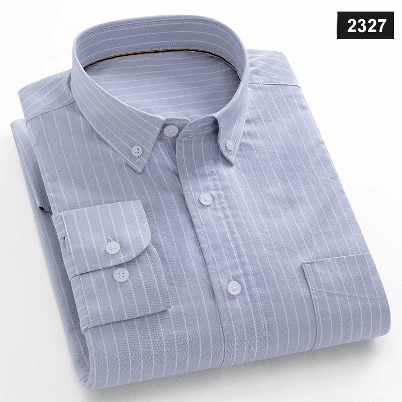 MODEBEVIDST CASUAL LANGÆRMET SKJORTE TIL MÆND – SLIM FIT, ENSFARVET, 100% BOMULD
