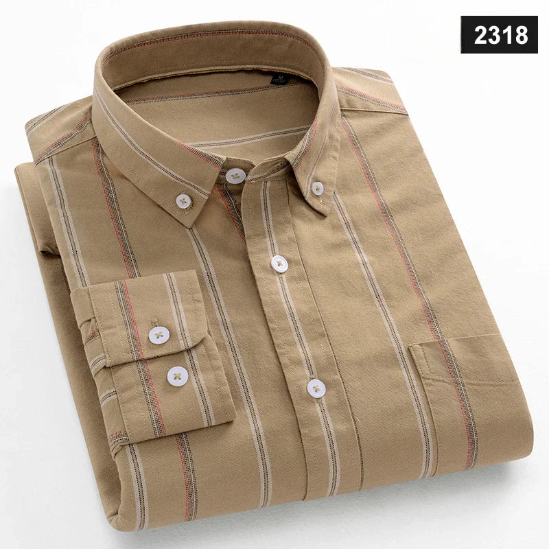 MODEBEVIDST CASUAL LANGÆRMET SKJORTE TIL MÆND – SLIM FIT, ENSFARVET, 100% BOMULD