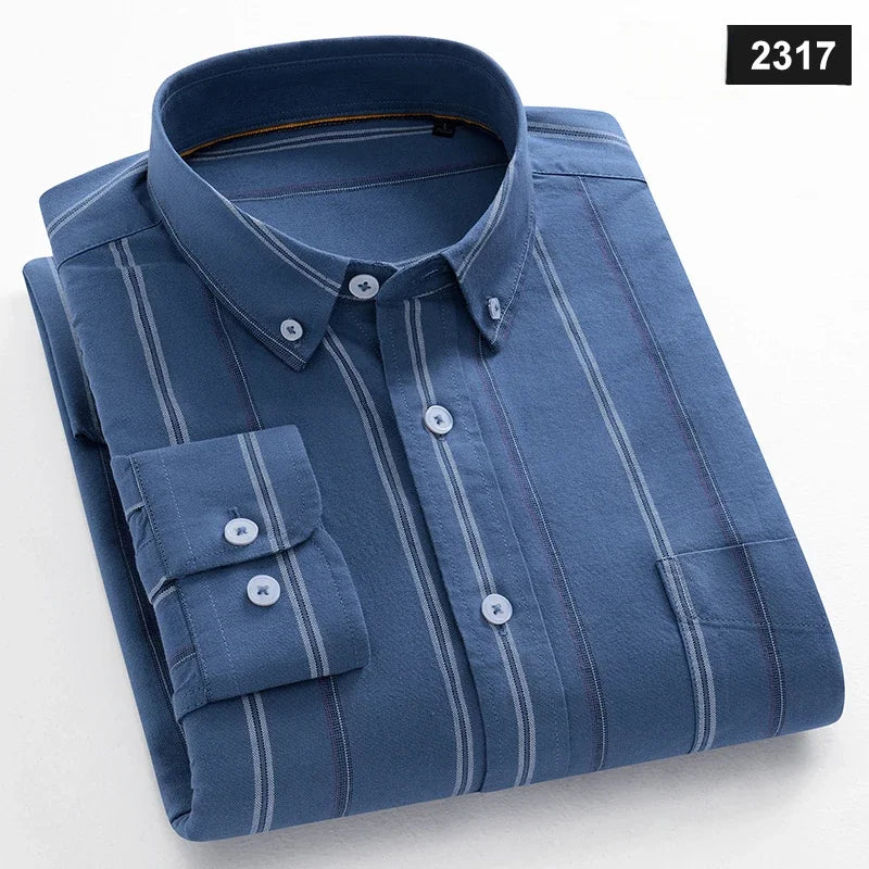 MODEBEVIDST CASUAL LANGÆRMET SKJORTE TIL MÆND – SLIM FIT, ENSFARVET, 100% BOMULD