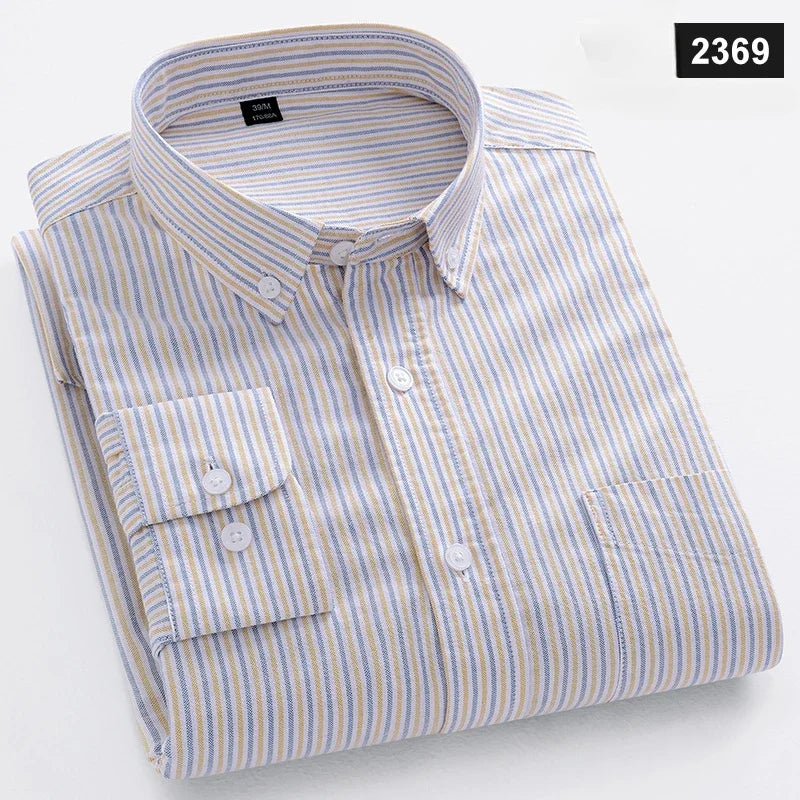 MODEBEVIDST CASUAL LANGÆRMET SKJORTE TIL MÆND – SLIM FIT, ENSFARVET, 100% BOMULD