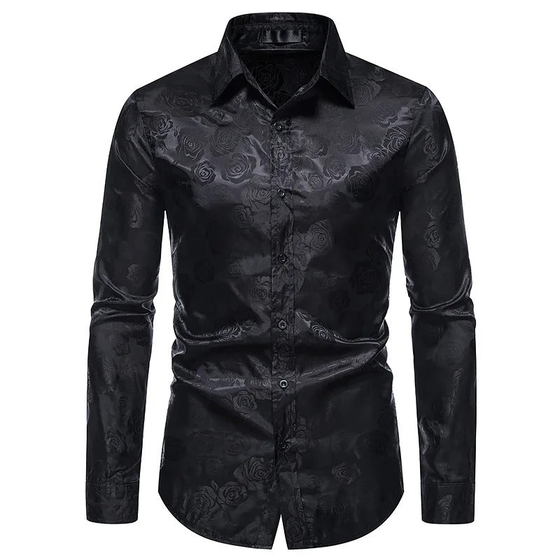James™ slim fit herreskjorte med grønt print og revers 